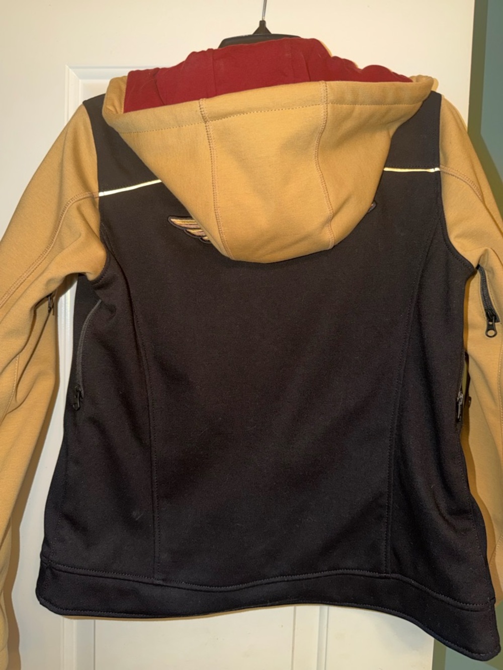 Harley-Davidson Women’s Two-Tone Hooded Jacket Black Beige Tan with Red Lining - Picture 12 of 13